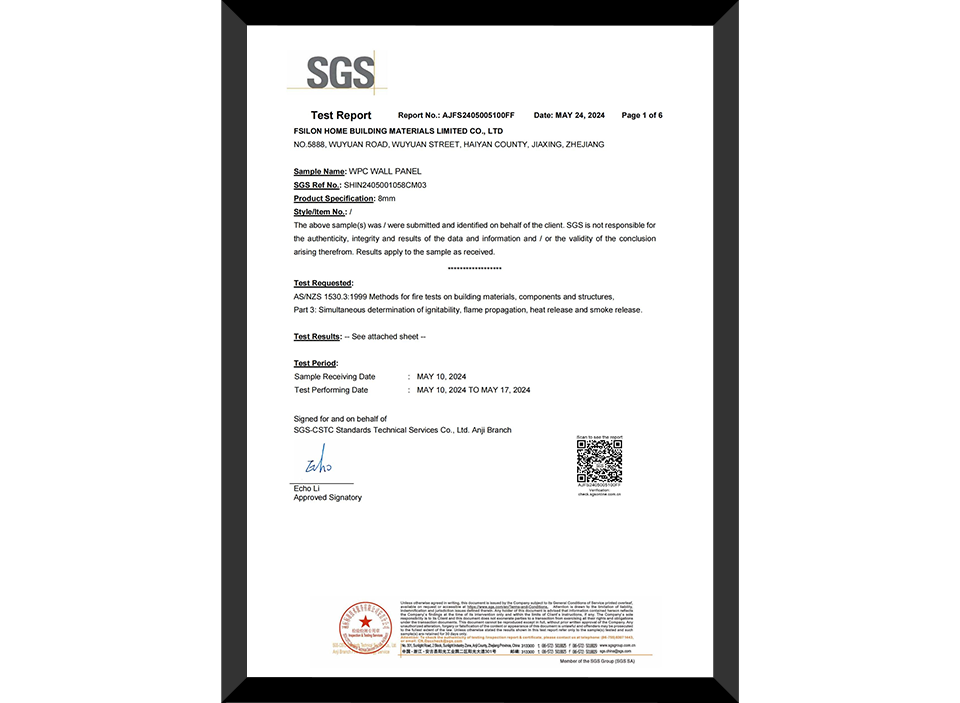 SGS WPC Wall Panel Flame Retardant Test Report