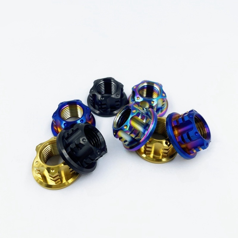 Titanium Motorcycle Industry Alloy Tc4 Modified Rear Axle Nut Anodized Finish Class 10 Body Right Hand Thread Supports