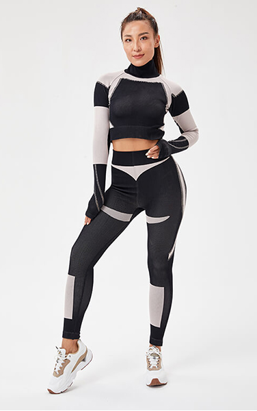 SEAMLESS  SPORTS LONG SLEEVE CROP TOP & TIGHTS / LEGGINGS